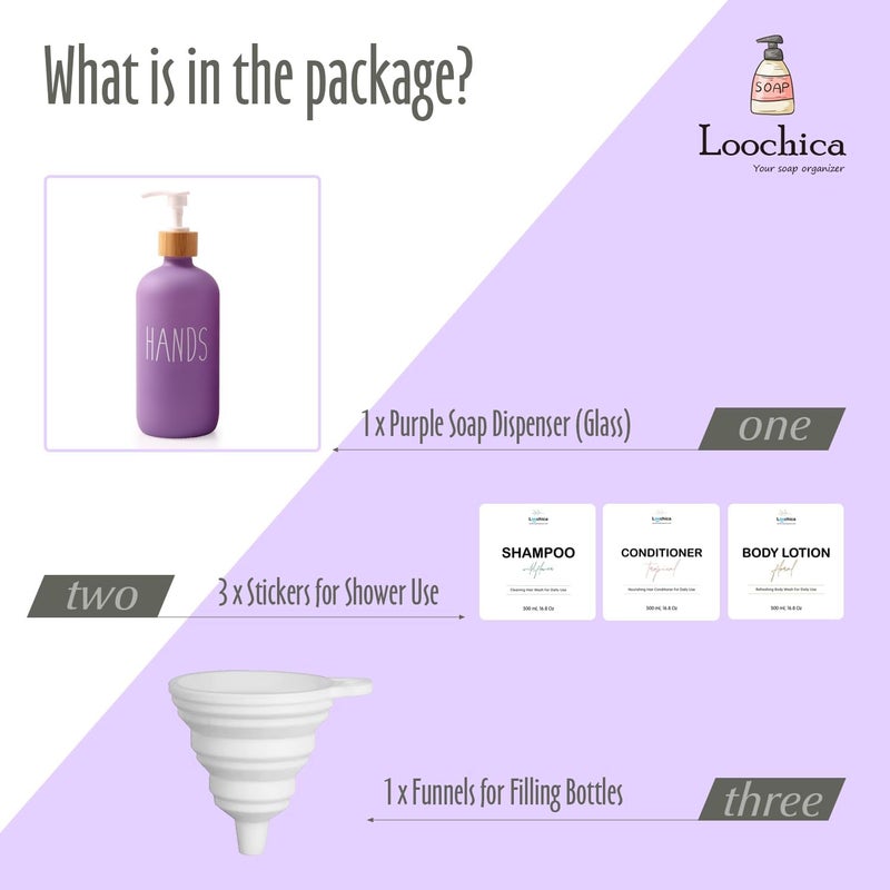 Loochica Lavender Glass Kitchen Soap Dispenser, Detergent Dispenser or Hands Soap Dispenser for Kitchen Sink, Modern Purple Decor Soap Pump for Kitchen Organization - Image 2